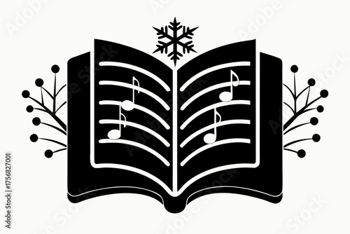 Choir book icon open hymn music symbol religious Christmas element  
