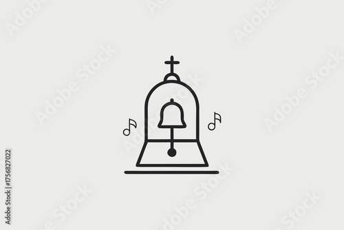 Church bell with music note icon traditional festive ringing sound  