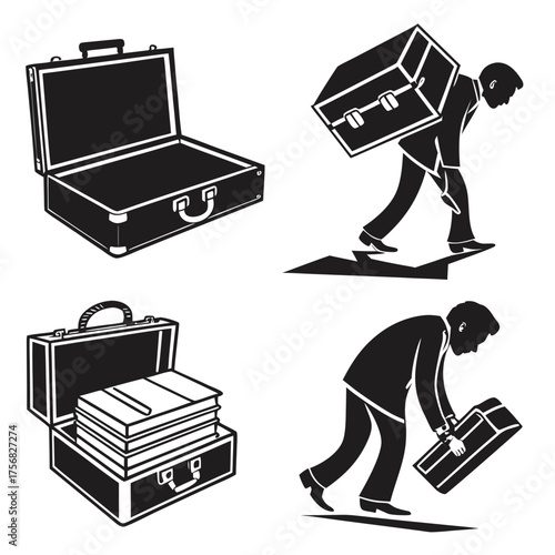 Vector art of illustrations of a man carrying a heavy briefcase