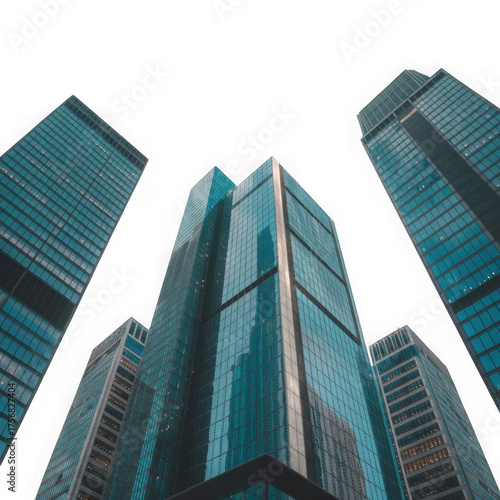 Low Angle View of Modern Glass Skyscrapers in a City