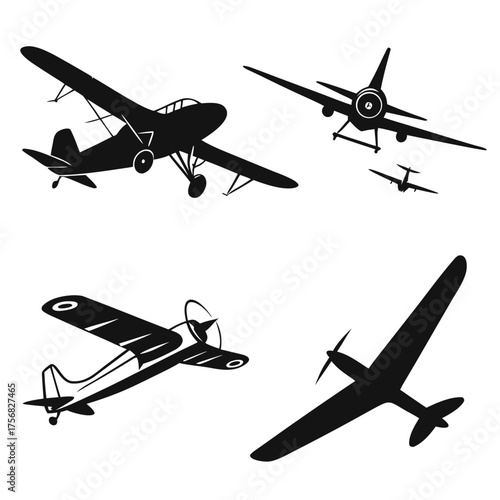 Vector art of set of vintage airplane silhouette for design and decoration