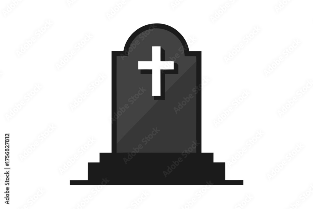 Obraz premium Tombstone with cross shadow cemetery Halloween spooky graveyard decoration icon