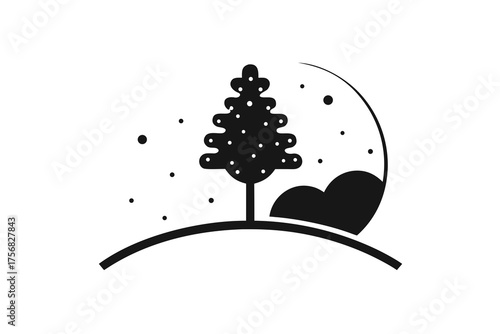 Tree with snow base curve winter Christmas decoration holiday seasonal design