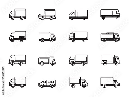 Box Van Line Art Modern Delivery Truck