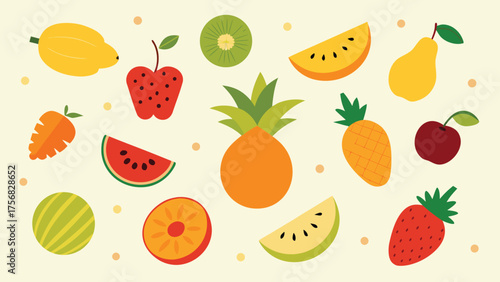 Vector art of assorted fruits vector illustration on light yellow background