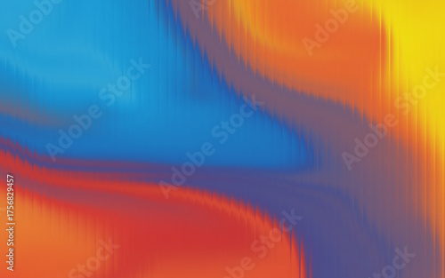 Vibrant abstract blend of warm oranges and cool blues with a bright yellow accent
