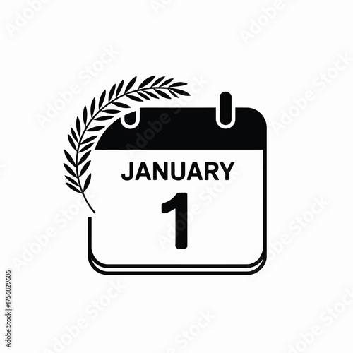 Calendar page showing january first with a laurel branch