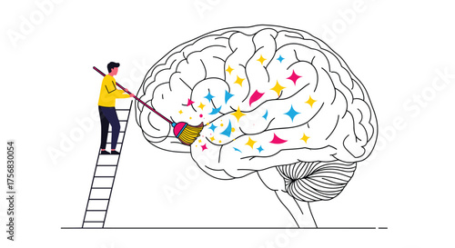Illustrating the process of cognitive enhancement through mental stimulation and learning.