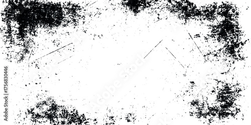 Abstract Black Ink Stains & Scratches grunge black and white distressed texture background.