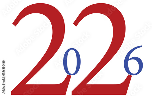 Stylized Year 2026 Graphic with Bold Red Numbers and Blue Accents, a modern and dynamic visual representation of the year ahead