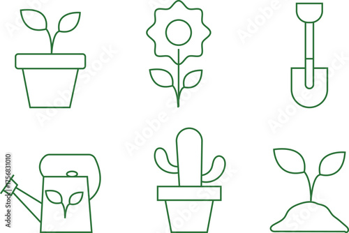 Green Nature Eco Line Icons Set