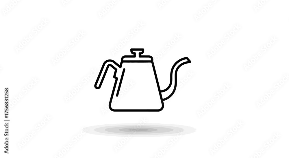Obraz premium Minimalist black line icon of a gooseneck kettle for pour-over coffee brewing on a white background.