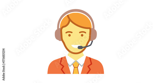 Vector illustration of a male customer service representative or call center agent wearing a headset with a microphone.
