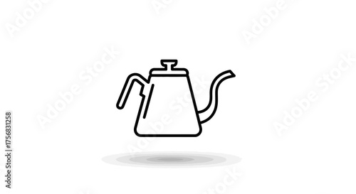 Minimalist black line icon of a gooseneck kettle for pour-over coffee brewing on a white background.