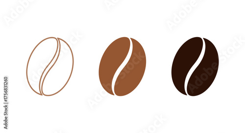 Illustration of three coffee beans showing the stages of roasting from light to dark.