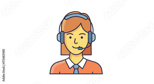 A friendly female call center agent wearing a headset with a microphone for customer support.