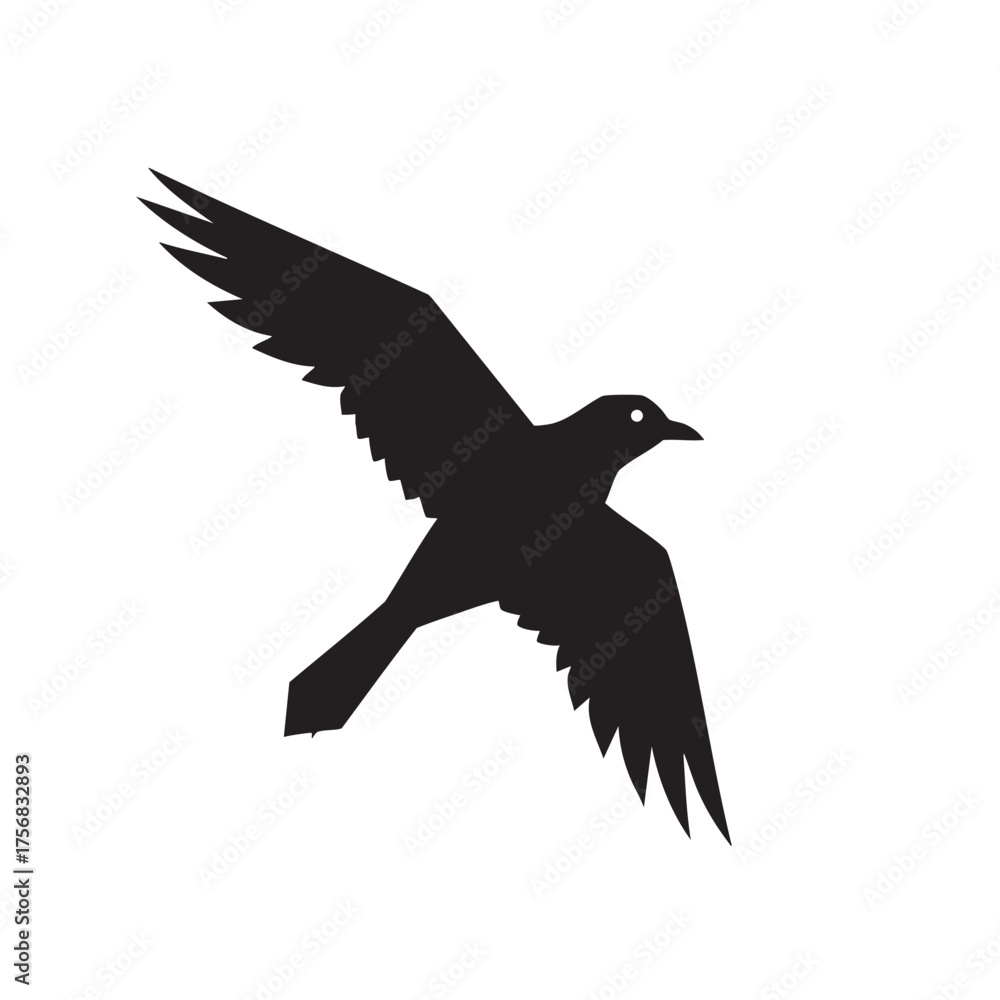 Fototapeta premium Silhouette of a black bird in flight with wings spread wide