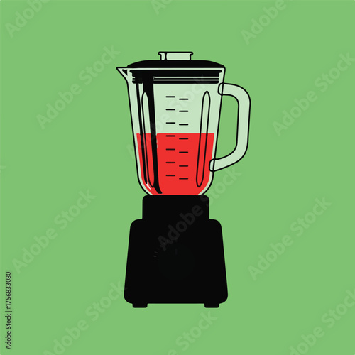 Blender with red liquid vector illustration kitchen appliance for smoothie preparation