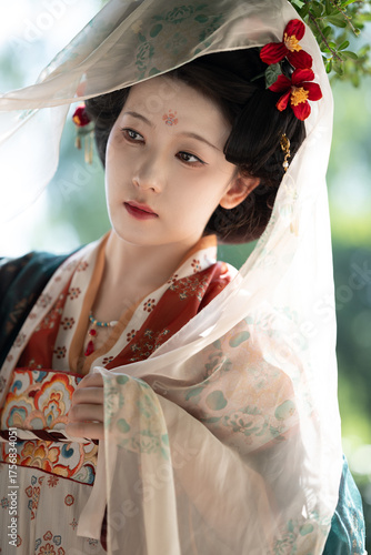Young woman wearing ancient Chinese Hanfu	
