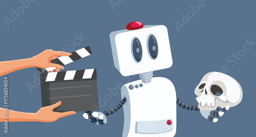Ai Robot Actor Playing Hamlet Vector Concept Illustration. Robot stealing roles in the cinema industry despite union efforts 