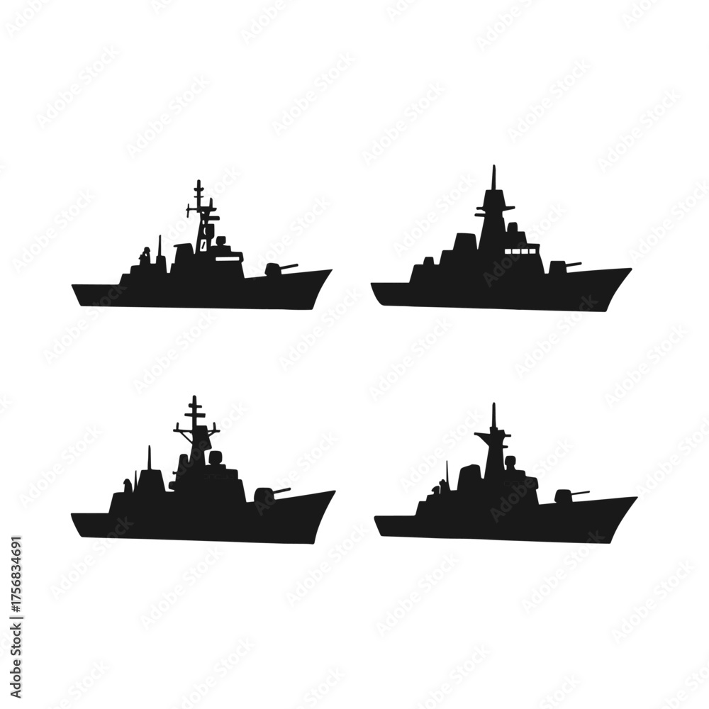 Fototapeta premium Navy warship frigate silhouette icon logo flat vector design