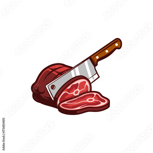 A meat cleaver cutting meat icon logo flat vector design