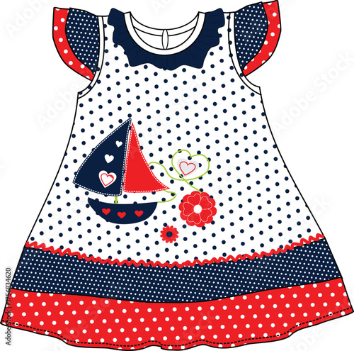 baby frocks little boat print vector design
