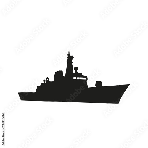 Navy warship frigate silhouette icon logo flat vector design