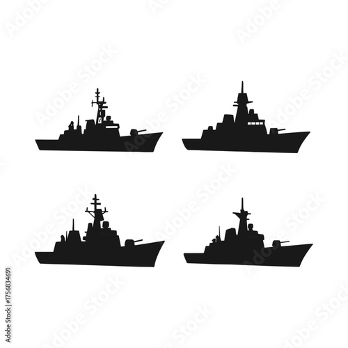 Navy warship frigate silhouette icon logo flat vector design