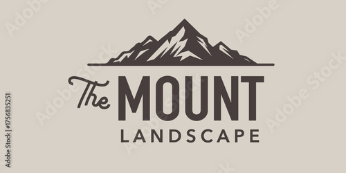 Mountain landscape logo vector. Top Peak Summit Rocky Mountain Mount Snow Silhouette for Adventure Outdoor Expedition Logo Design