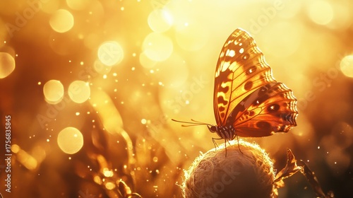 Butterfly in Golden Hour Light: A Delicate Dance of Nature and Light