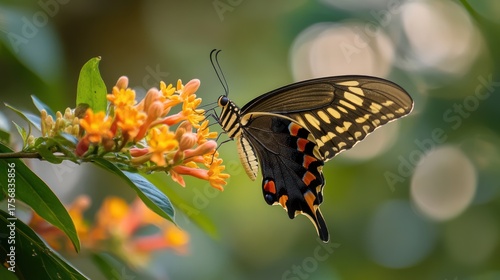 Swallowtail Butterfly Sipping Nectar from Vibrant Orange Asclepias Flowers