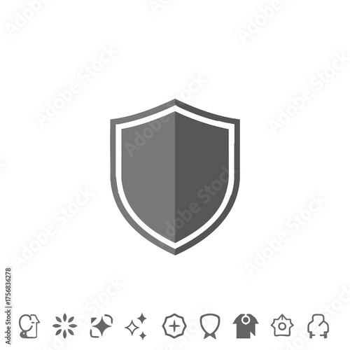 Simple Gray Shield Icon with White Outline and Border