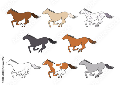 走る馬のベクターイラスト(品種セット)
