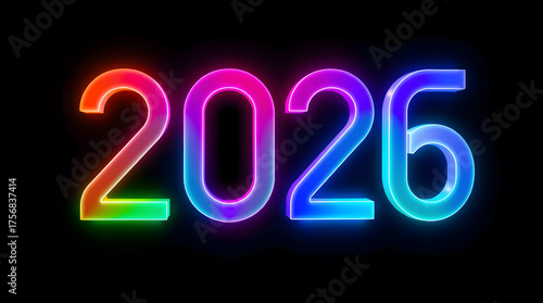 Soft colorful gradient lights illuminating 2026 on dark black background