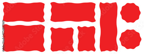 Vector wavy rectangles with red texture, irregular colorful text boxes. Crayon drawn squares and rectangles with wavy rough edges.doodle hand drawn frames with irregular uneven shapes