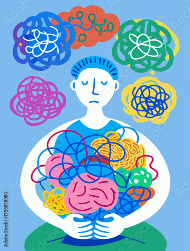 Abstract Illustration of a Person Overwhelmed by Mental Health Struggles