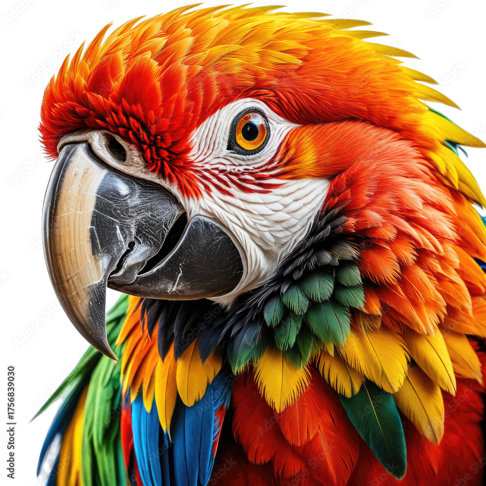 Obraz premium Vibrant parrot portrait. Feathered friend with intense gaze