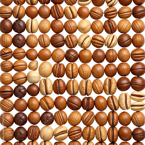 Grid of small brown nuts with a variety of textures and subtle variations