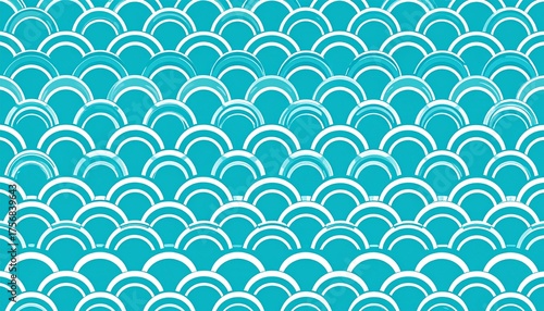 Seamless abstract background with a repeating Japanese Seigaiha wave pattern in turquoise and light blue.