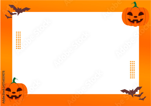 A fun, orange gradient border for your Halloween memories. It features two jack-o'-lanterns, a flurry of bats, and decorative dot patterns. Perfect for October photos