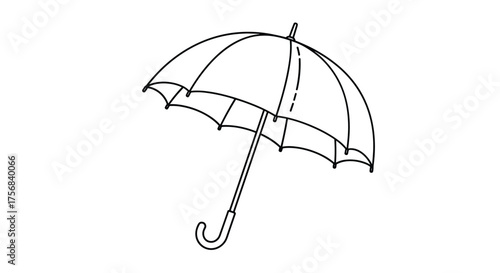 A classic black and white line drawing of a functional umbrella.
