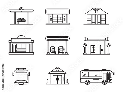 Bus Station Line Art Minimalist Travel Design