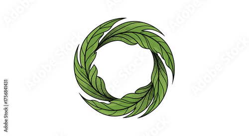 Green circular design with leaves symbolizing nature and growth.