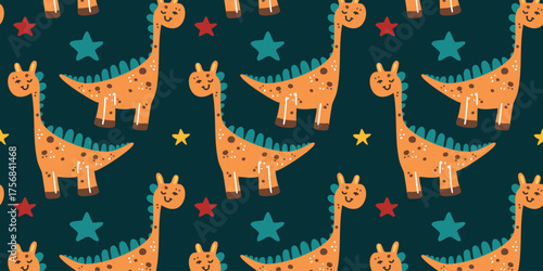 vector illustration kids dinosaur repeating pattern