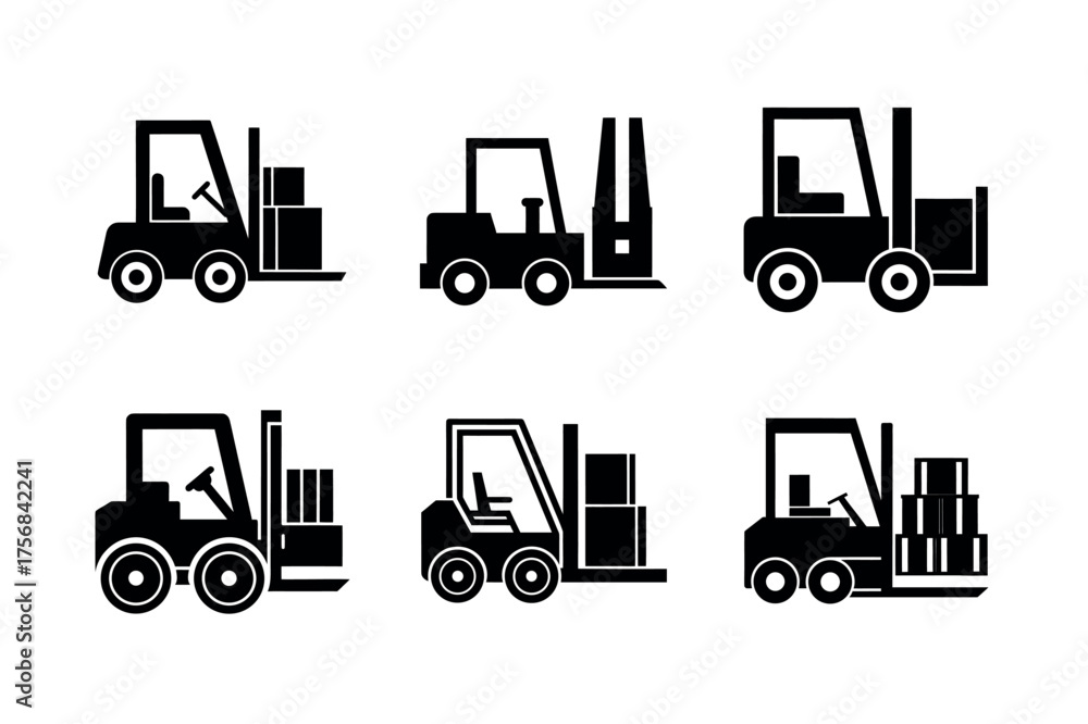 Naklejka premium Forklift Icons Set Vector Collection in Black Silhouette Style
