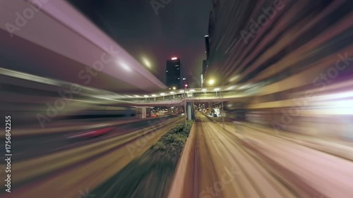 Nighttime Hyperlapse Capturing Bustling Hong Kong City Traffic. Hyperlapse Montage of Hong Kong City Traffic at Night Revealing Dynamic Urban Energy Through Seamless Movement and Vibrant light Trails