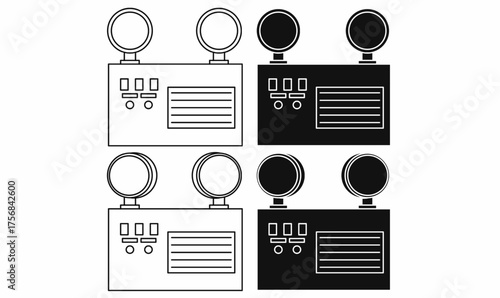 emergency lighting fixture icon set in silhouette and outline.for safety, evacuation, and building plan design.isolated white background