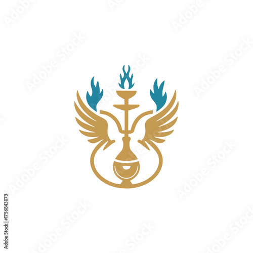 Golden hookah emblem wings flames