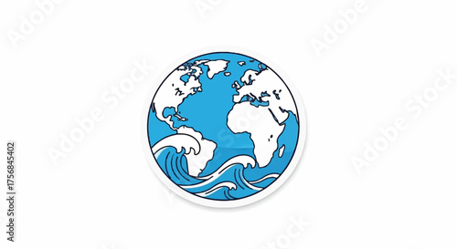 Global illustration featuring ocean waves, and the earth in a minimalist style for international concepts